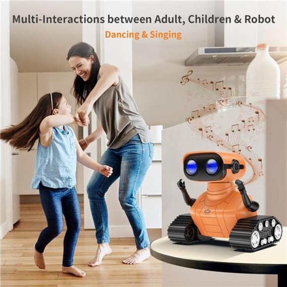 Remote Control Robot Toys for Kids, Dancing Singing Music LED Eyes, (Orange) - Picture 4 of 7
